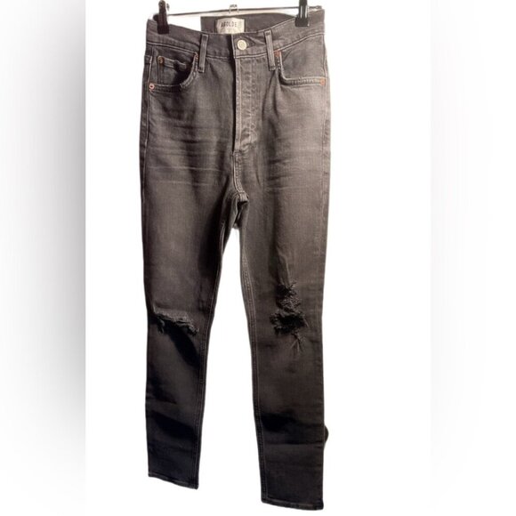 NWT AGOLDE “Nico” high rise slim fit 5 pocket Zip fly faded soft black jeans 24 - Picture 2 of 4